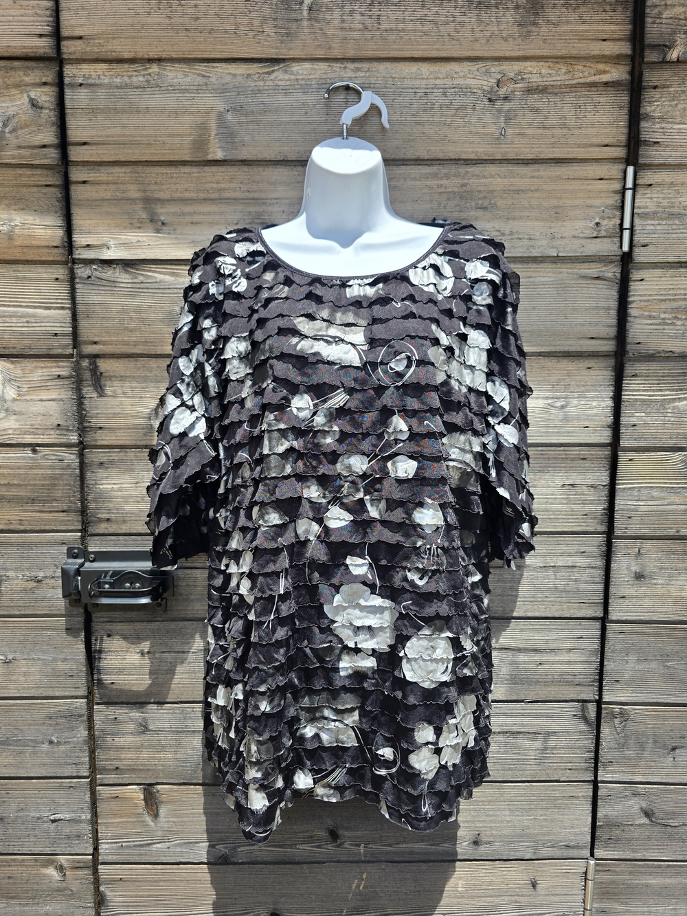 Layered Floral Ruffle Top - Black & Silver